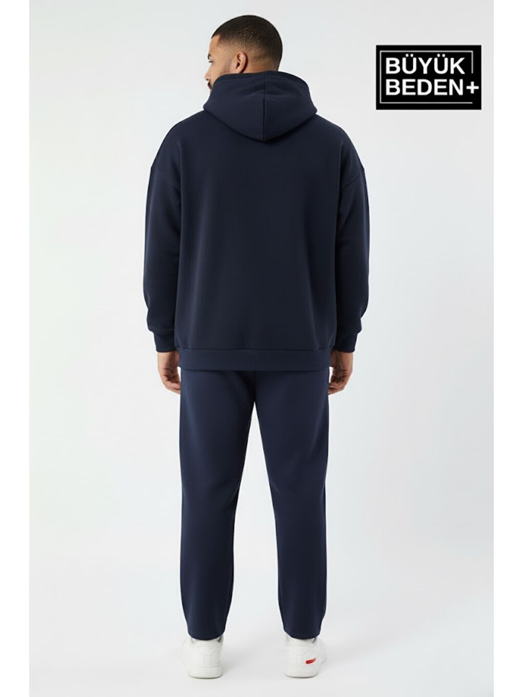 Lacivert Erkek Büyük Beden 2' li Set Kapüşonlu Kollar Ve Etek Ribanalı ince Swatshırt SPR26BSW957+2-1