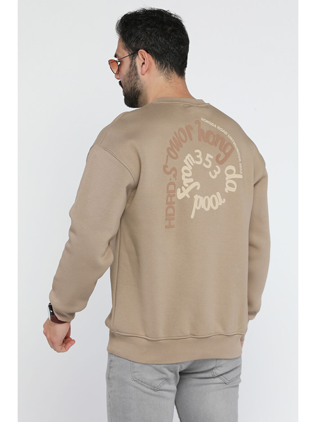 Mishar İtalia Bej Üç İplik Şardonlu Yazı Baskılı Erkek Sweatshirt - 2