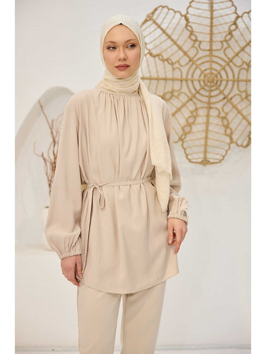 Locco Moda Ekru Kadın Bisiklet Yaka Gold Düğme Detaylı Bluz Krem - 1