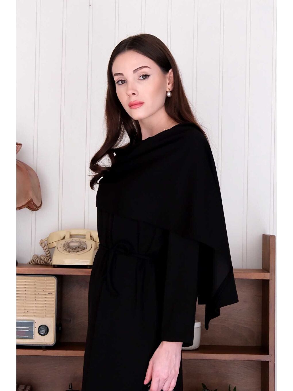 Siyah Şal Yaka Elbise-3
