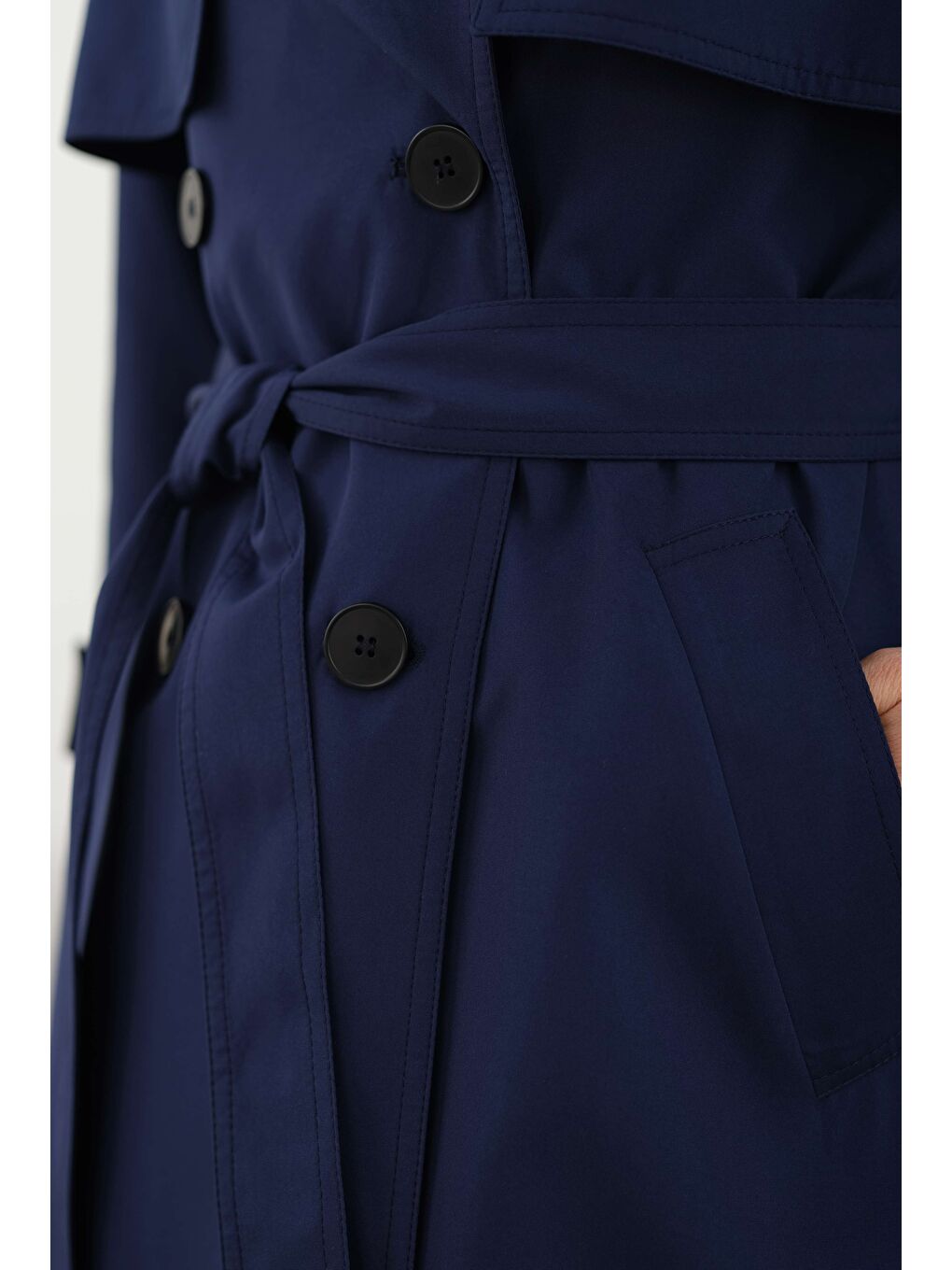 Uzun Klasik Trençkot Gece Mavi-1