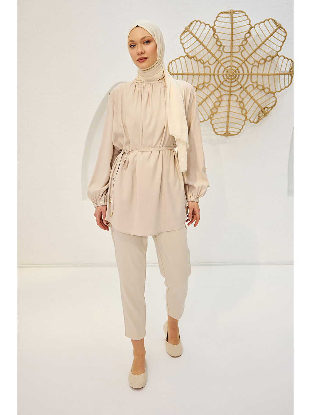 Locco Moda Ekru Kadın Bisiklet Yaka Gold Düğme Detaylı Bluz Krem - 2