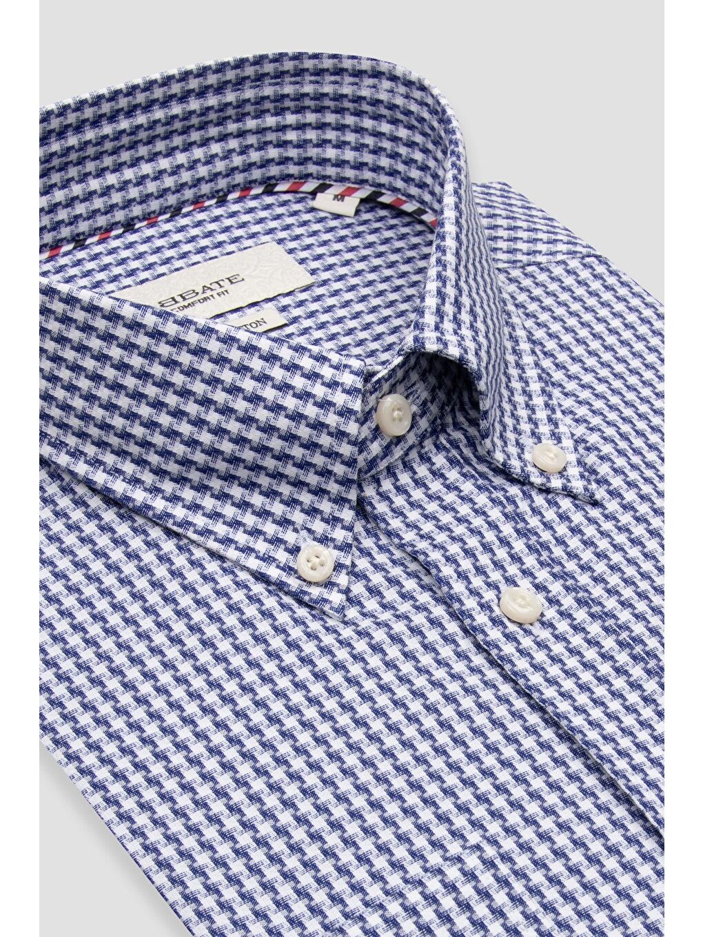 Matteo Armür Stretch Pamuk Karışımlı Comfort Fit Lacivert Düğmeli Yaka Erkek Desenli Gömlek-1