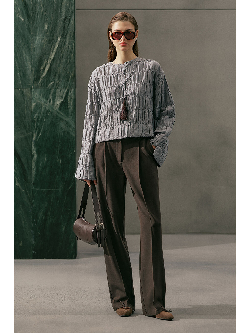 Yuı Tasarım Palazzo Pantolon Kahverengi-2