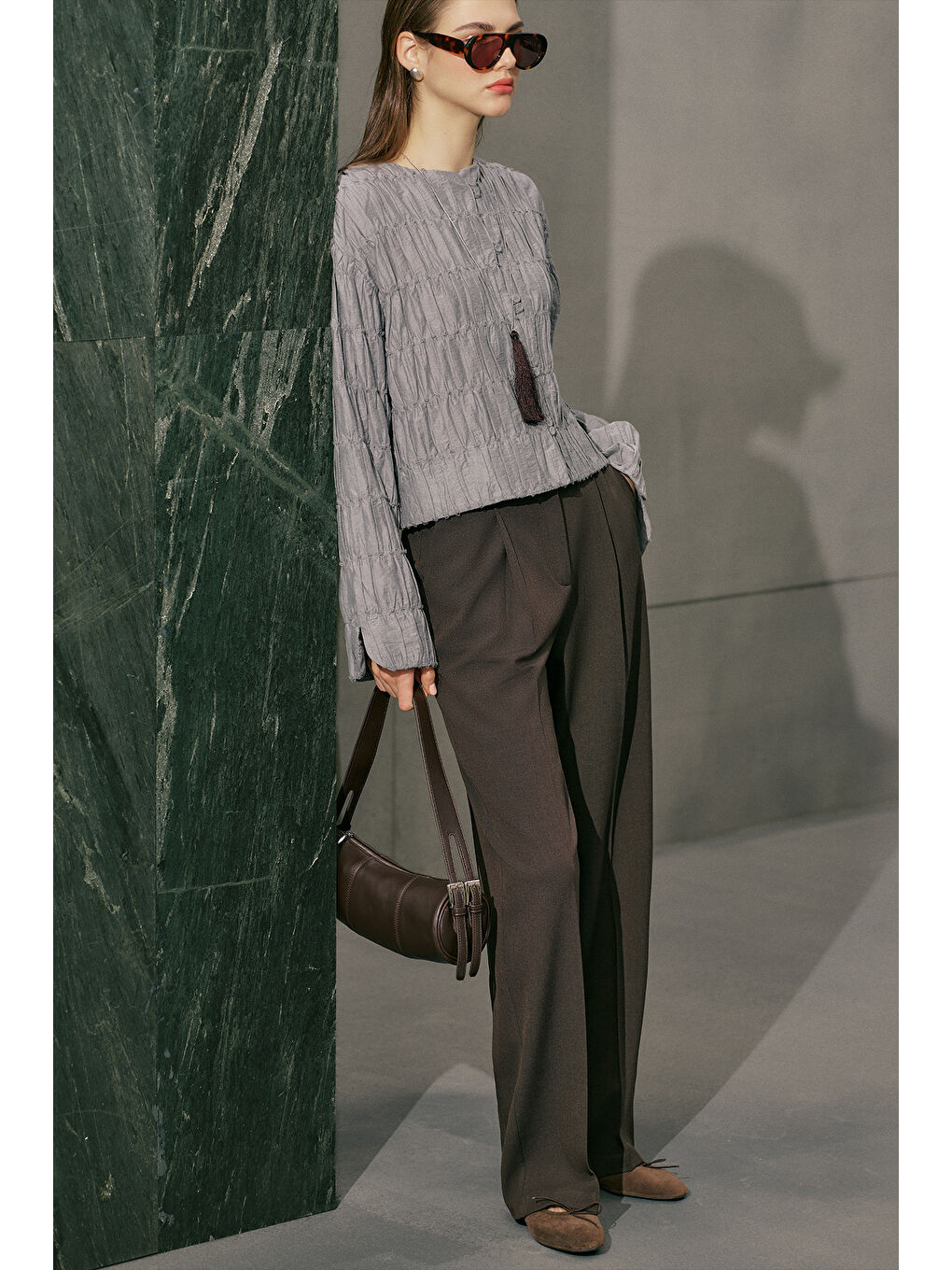 Yuı Tasarım Palazzo Pantolon Kahverengi-4