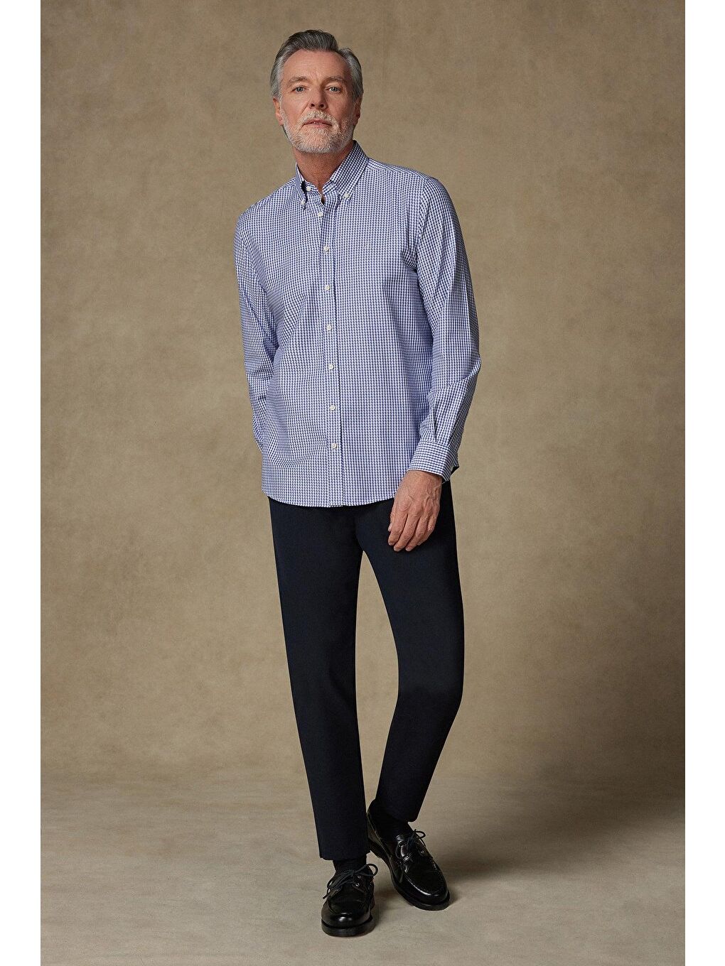 Matteo Armür Stretch Pamuk Karışımlı Comfort Fit Lacivert Düğmeli Yaka Erkek Desenli Gömlek-2