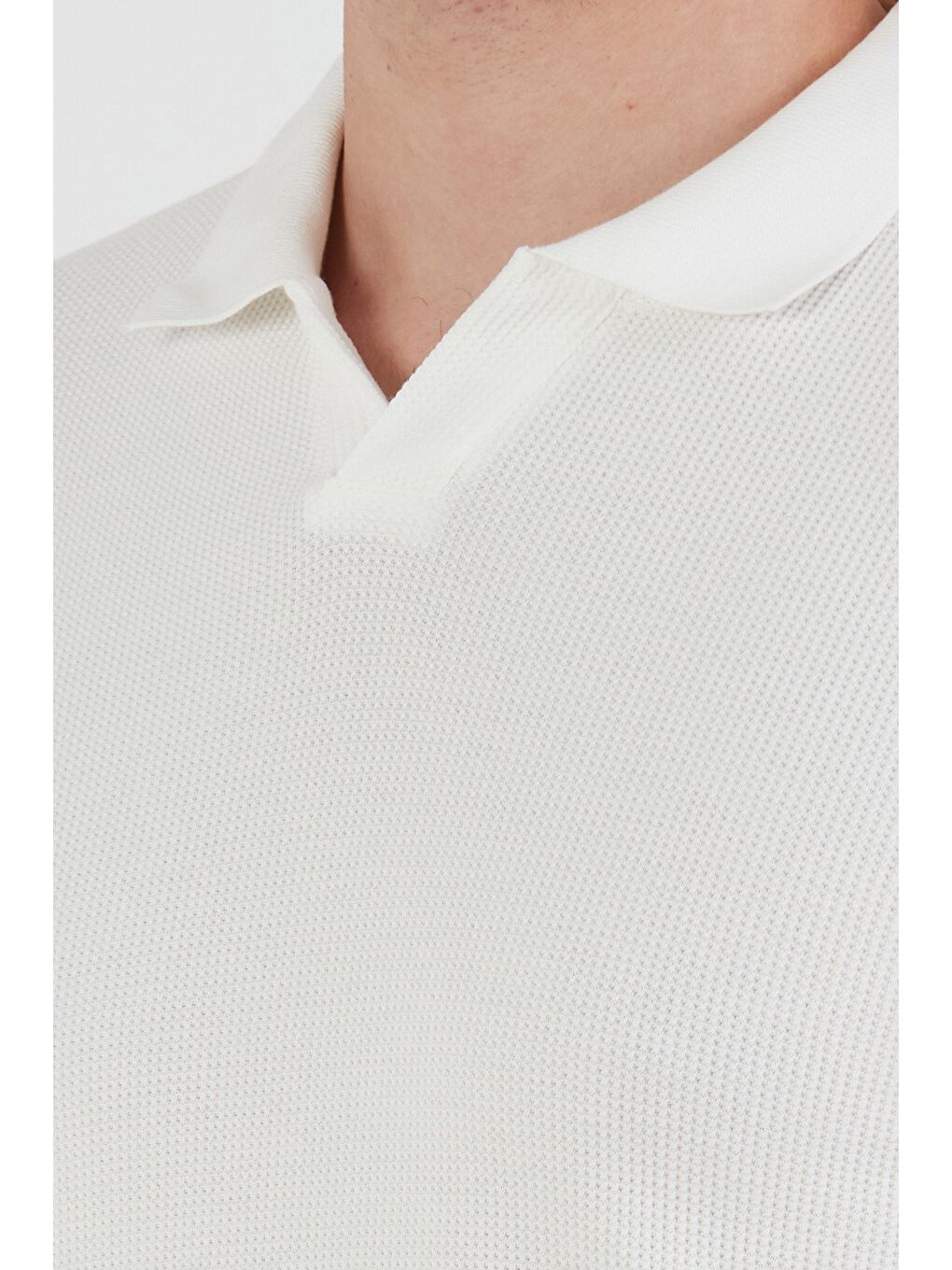 Ekru Waffle Kumaş Polo Yaka Tişört-4