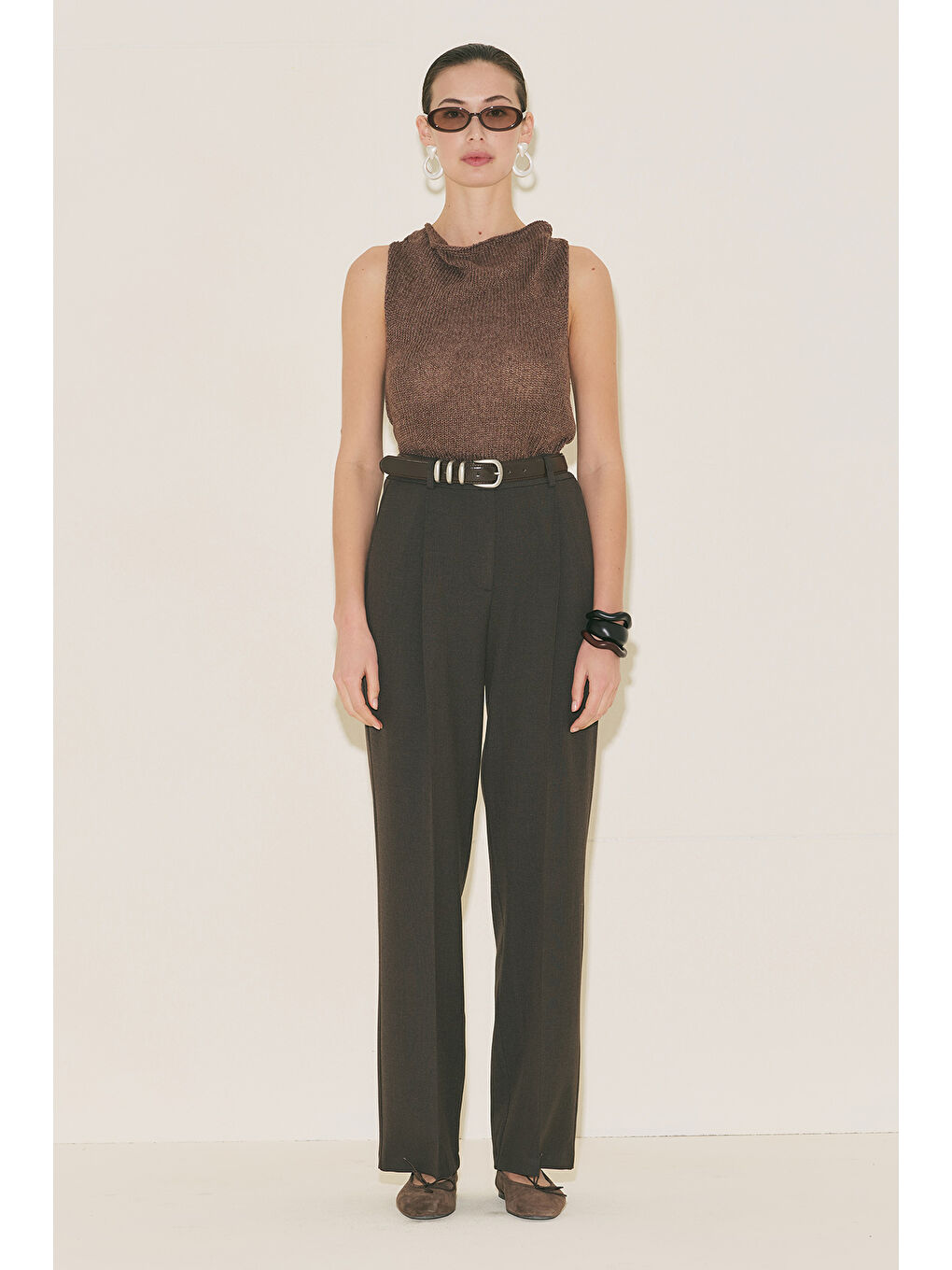 Yuı Tasarım Palazzo Pantolon Kahverengi-6