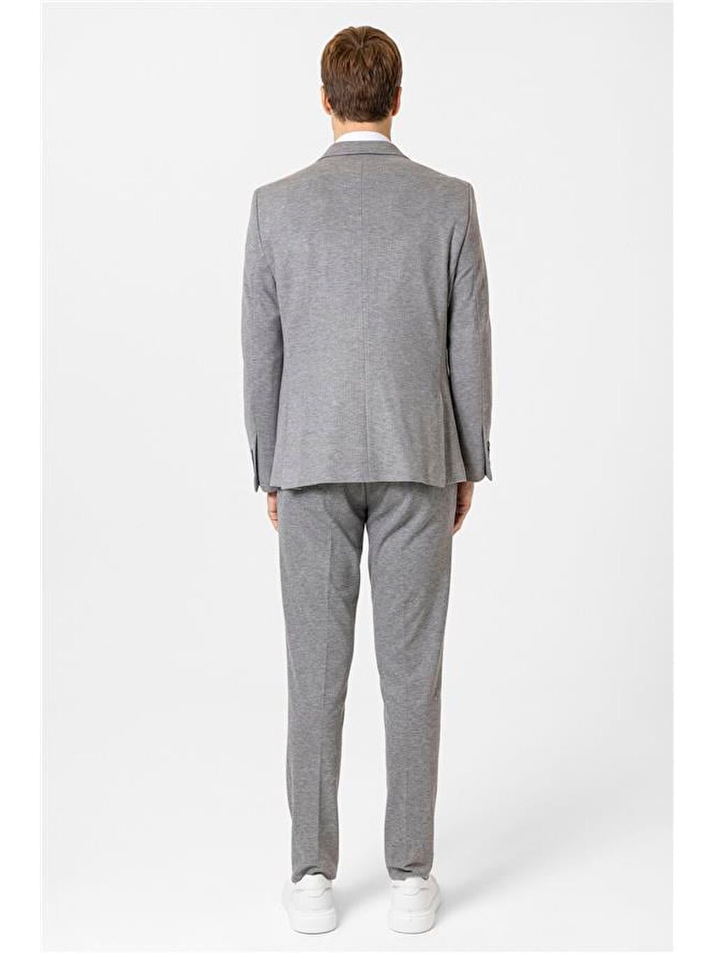 Gri Slim Desenli Kruvaze Yaka 6 Drop Takım Elbise-5