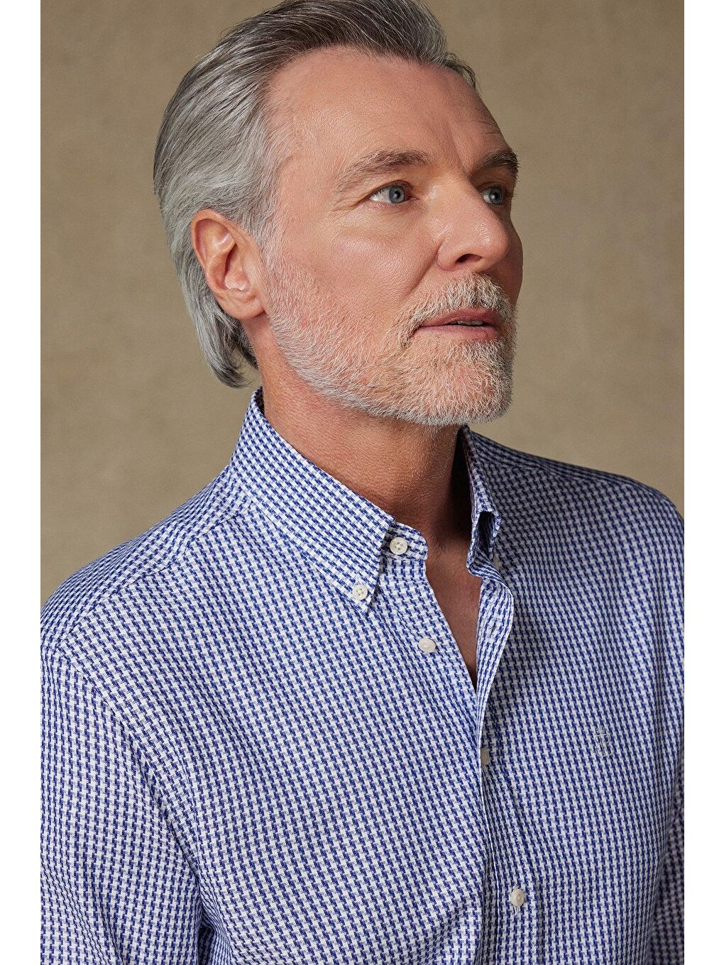 Matteo Armür Stretch Pamuk Karışımlı Comfort Fit Lacivert Düğmeli Yaka Erkek Desenli Gömlek-3