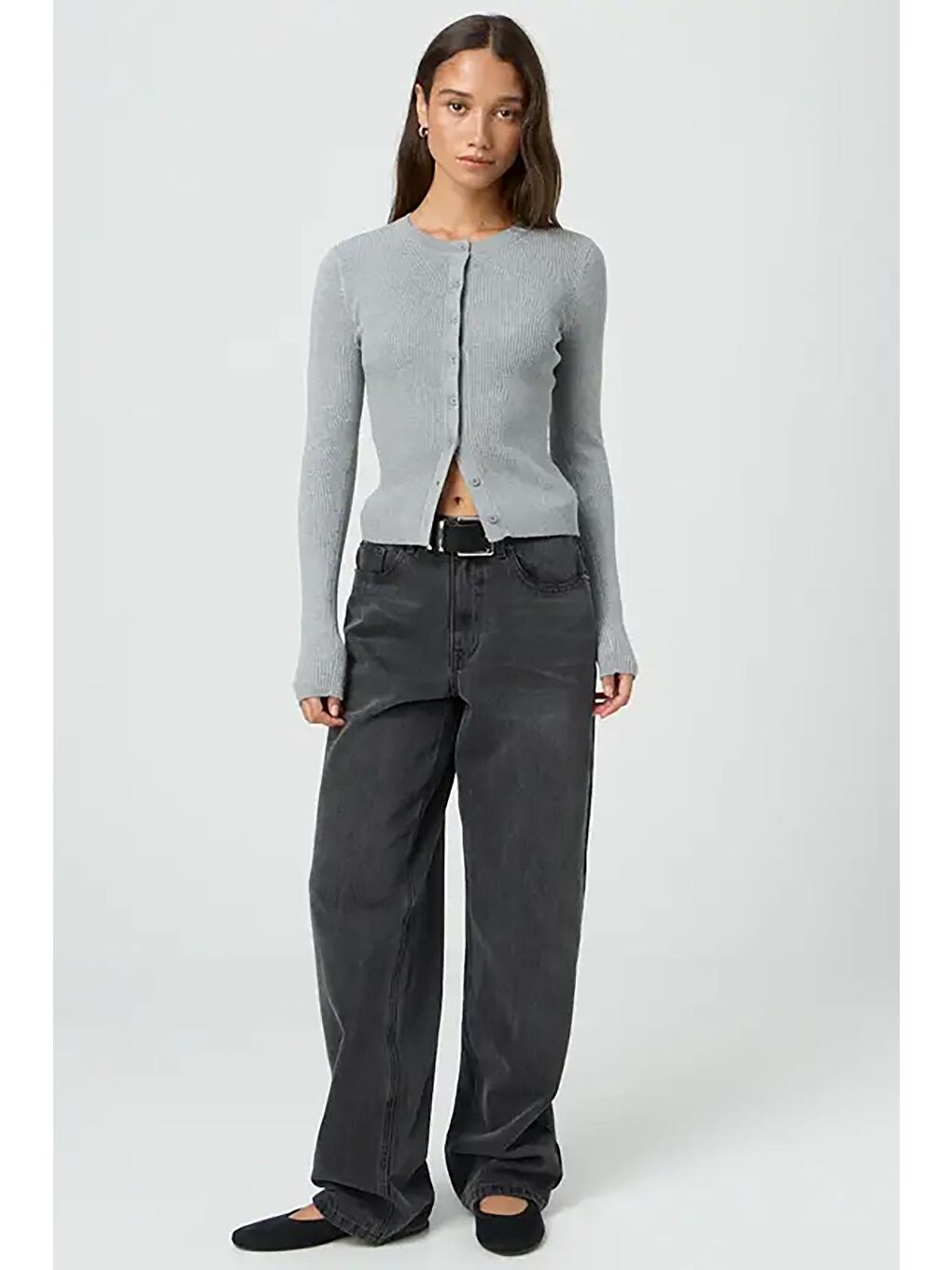 Gri Düğmeli Uzun Kollu Kaşkorse Hırka Mg2177-1