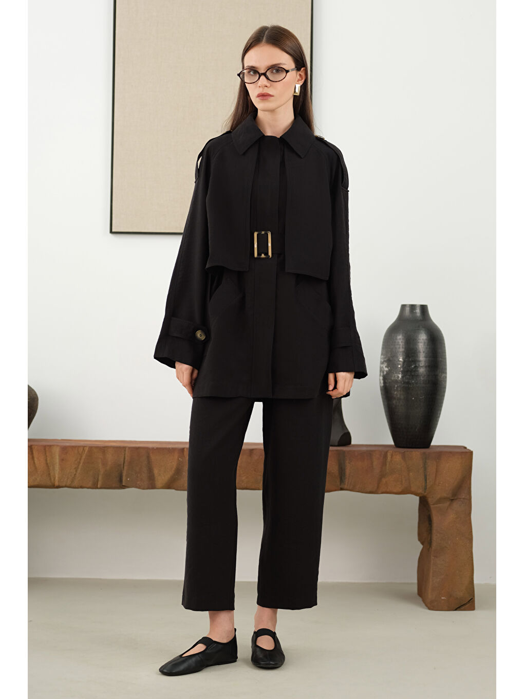 Rüzgarlıklı Trençkot Siyah-1