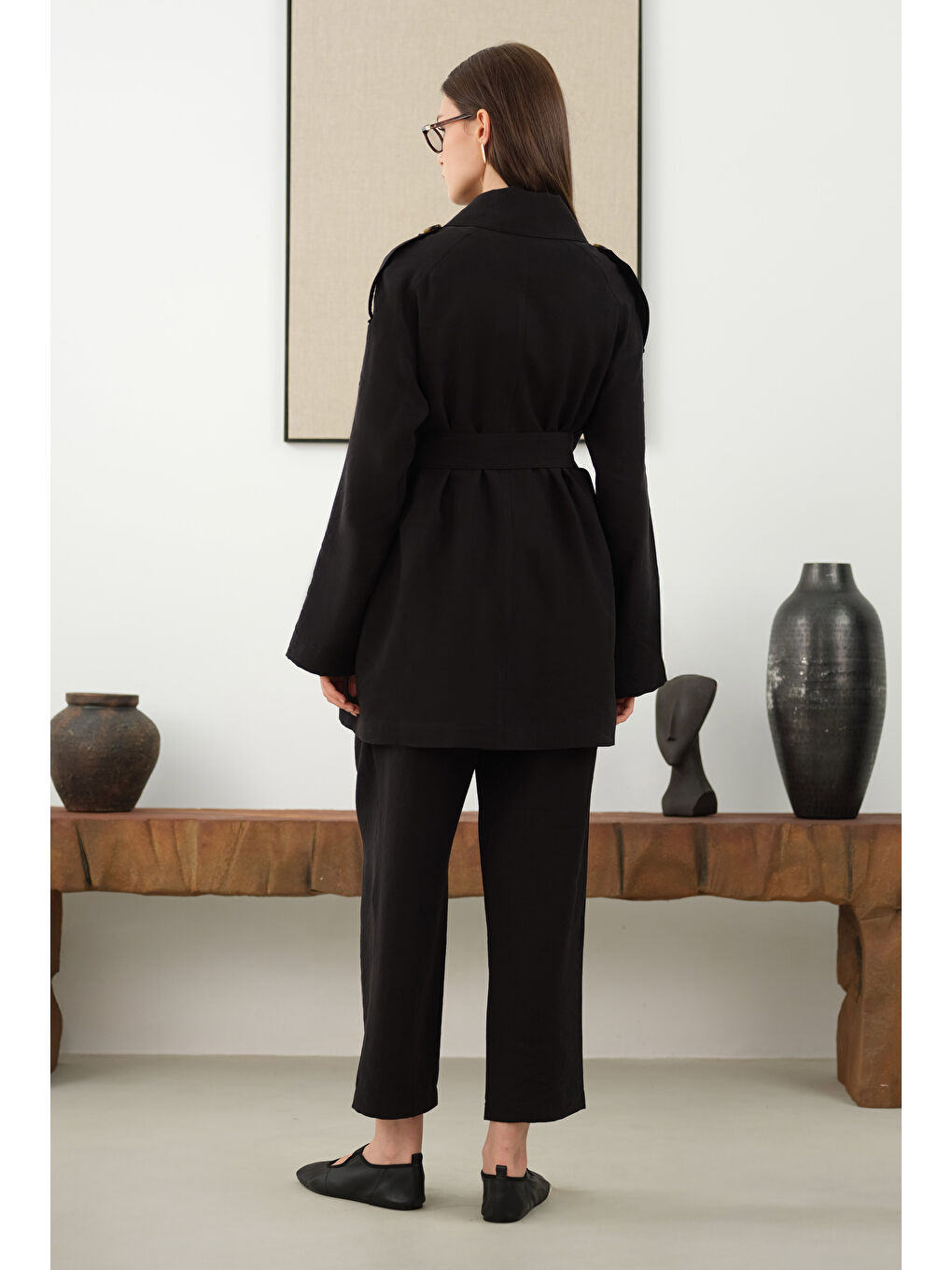 Rüzgarlıklı Trençkot Siyah-2