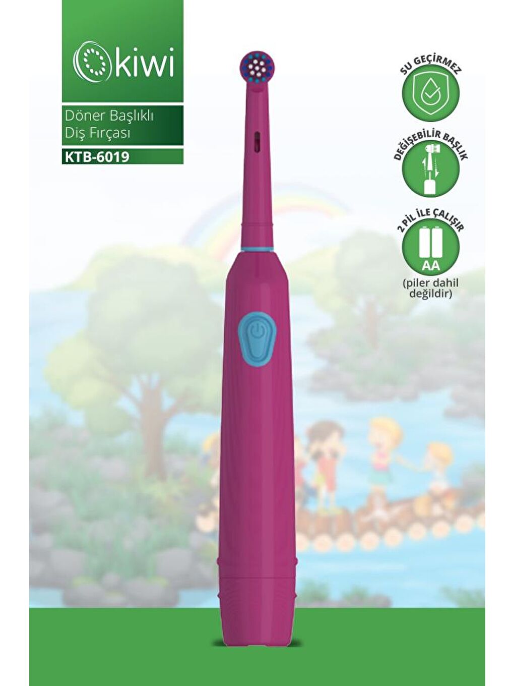 Ktb-6019 Döner Başlıklı Plak Giderici Pilli Diş Fırçası Beyaz Bordo