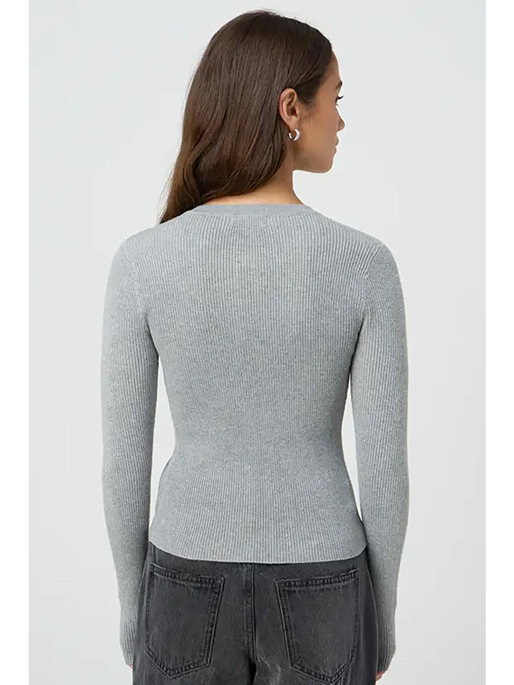 Gri Düğmeli Uzun Kollu Kaşkorse Hırka Mg2177-3