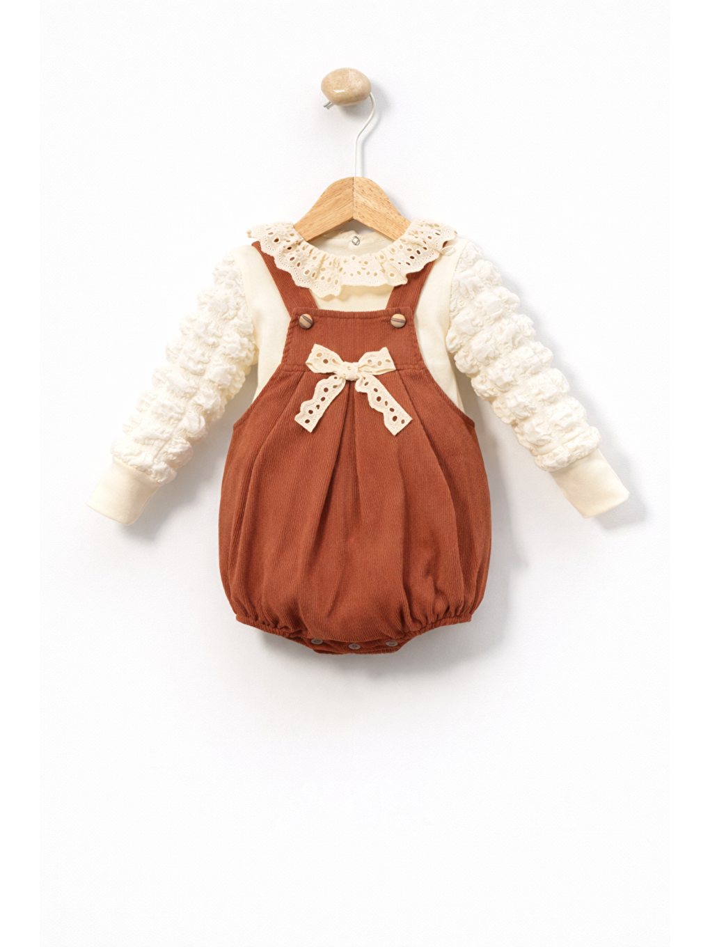 Kırmızı Kız Bebek 2li Parçalı Romper Takımı Dantel Yakalı Lüx Pamuklu Bayramlık Özel