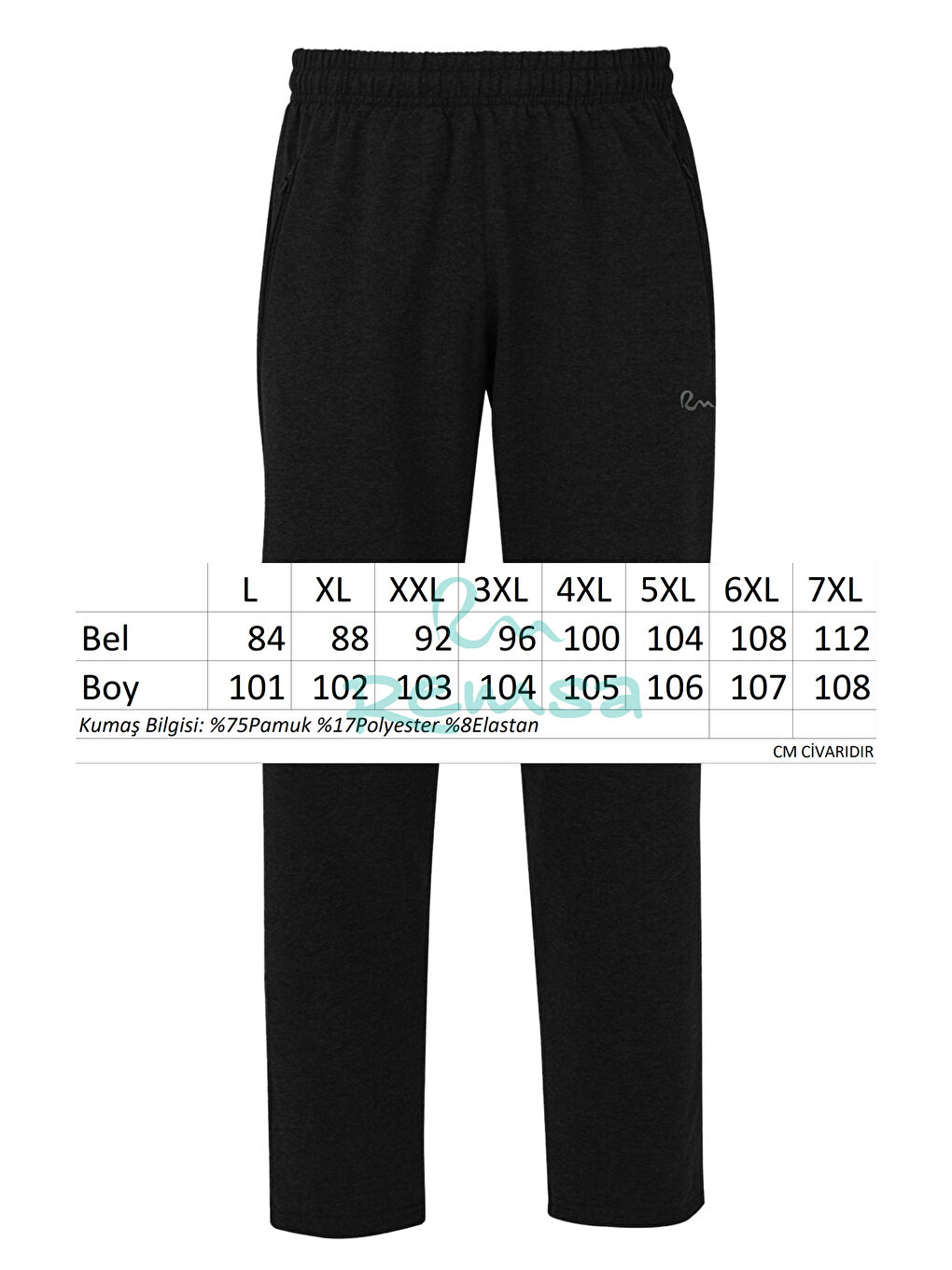 Spor Erkek Büyük Beden Eşofman Altı 3 Cepli Fermuarlı REA-0705 Siyah-2