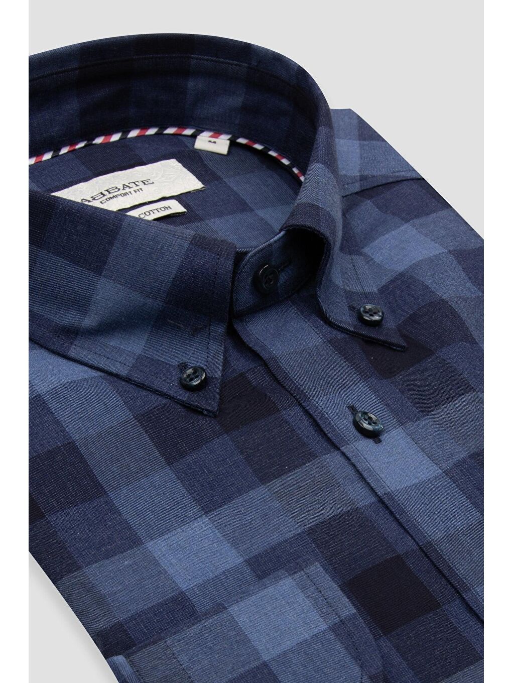 Luca Twill Pamuklu Comfort Fit Lacivert Düğmeli Yaka Erkek Kareli %100 Pamuk Gömlek-1