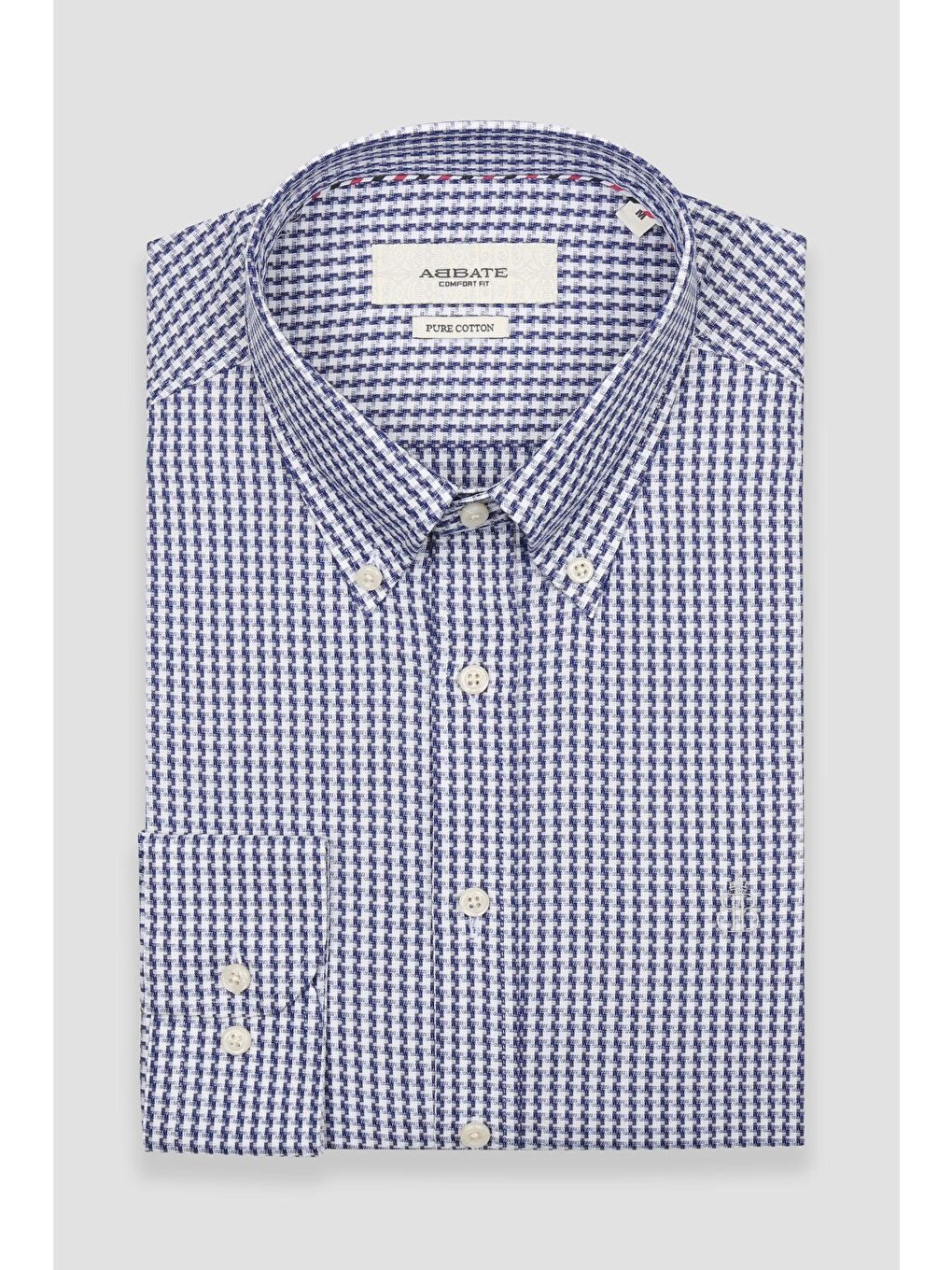 Matteo Armür Stretch Pamuk Karışımlı Comfort Fit Lacivert Düğmeli Yaka Erkek Desenli Gömlek-4