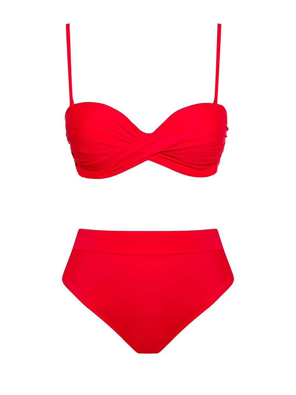 Kırmızı Dönmeli Yüksek Bel Bikini Takım