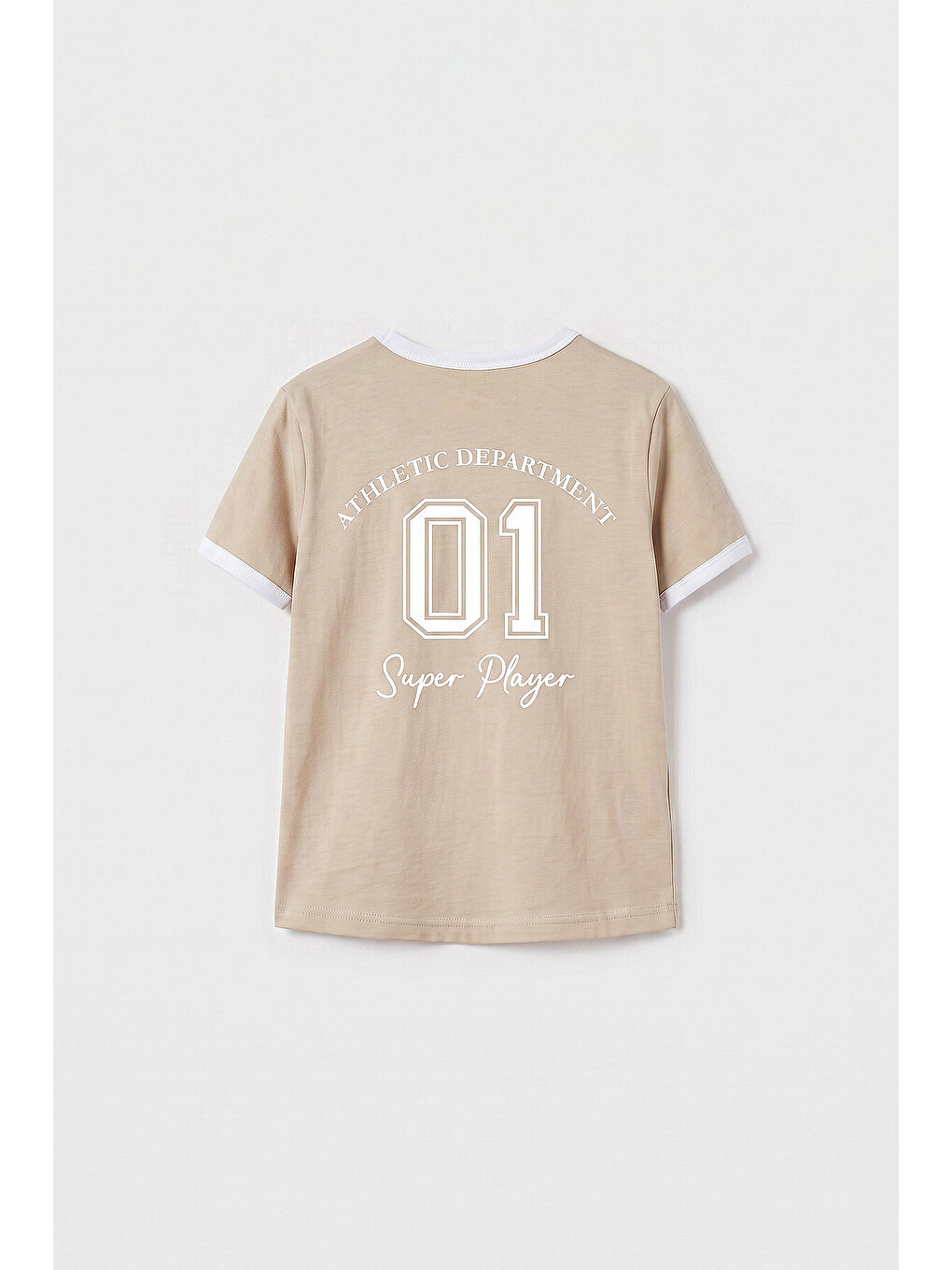 Bej Omuz Biye Detaylı Baskılı Kız Çocuk T-shirt - 75181-1
