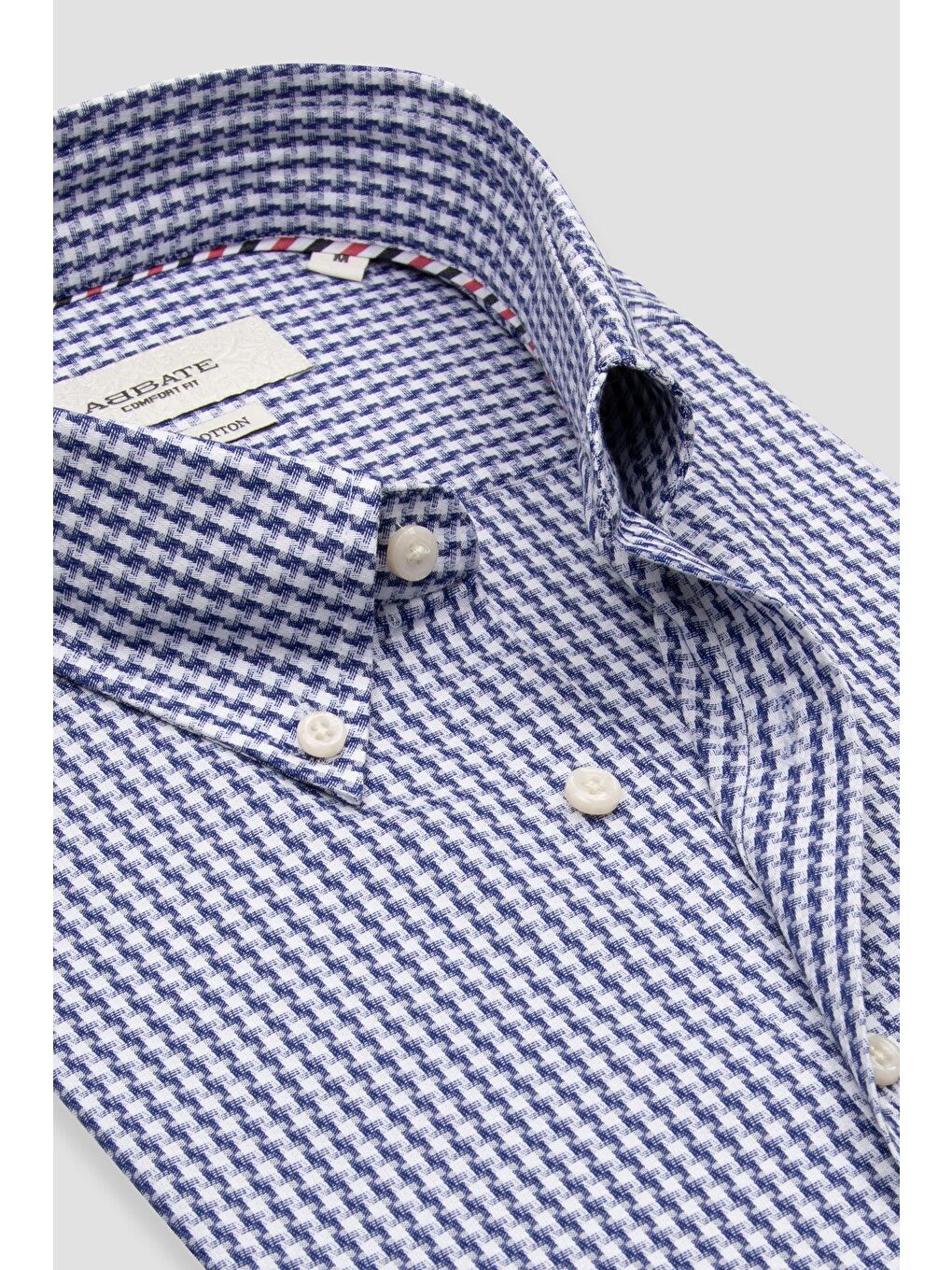 Matteo Armür Stretch Pamuk Karışımlı Comfort Fit Lacivert Düğmeli Yaka Erkek Desenli Gömlek-5