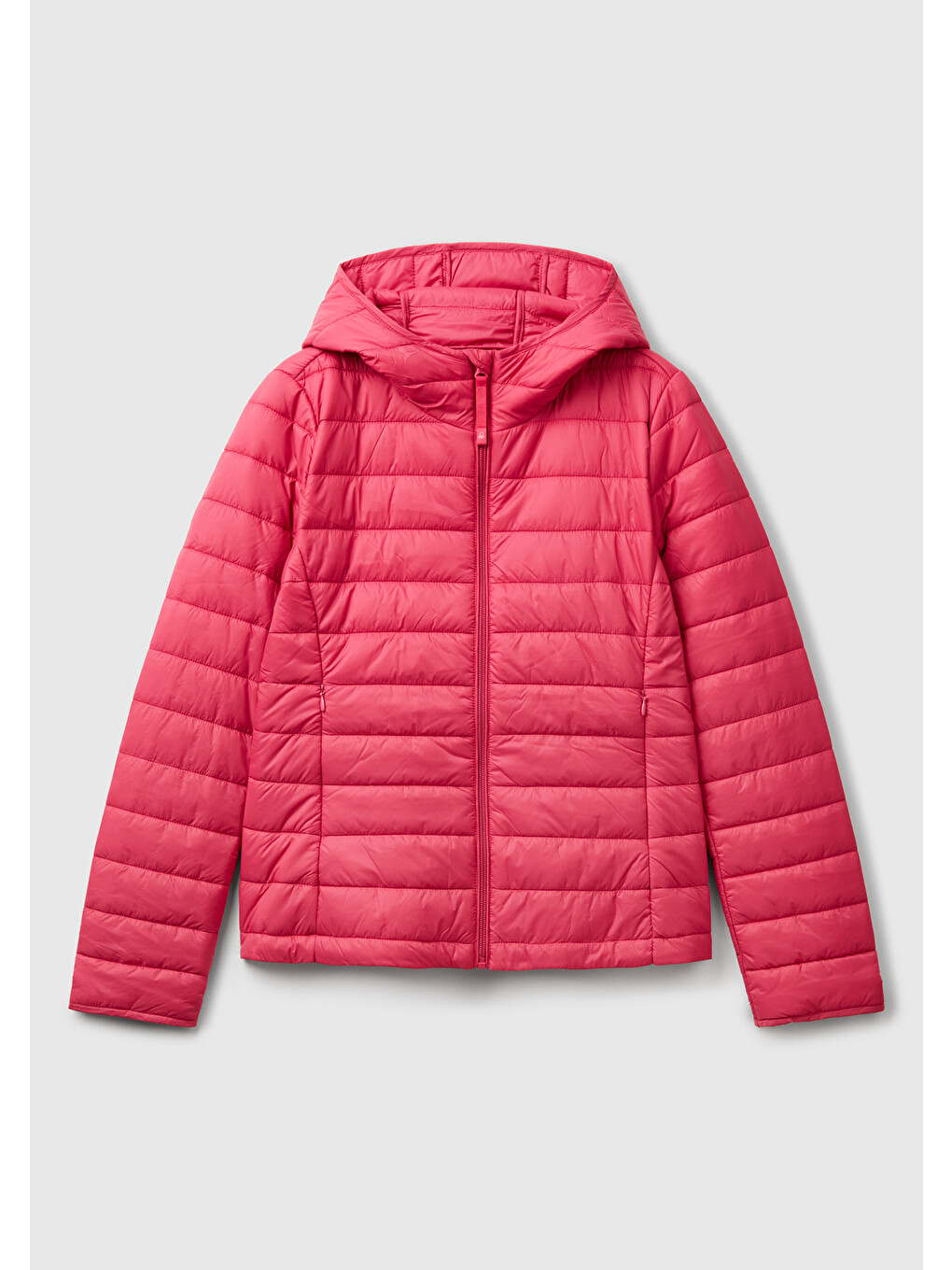 Kadın Fuşya Polyester Dolgulu Feramuarlı Kapüşonlu Slim Fit Puffer Mont-1