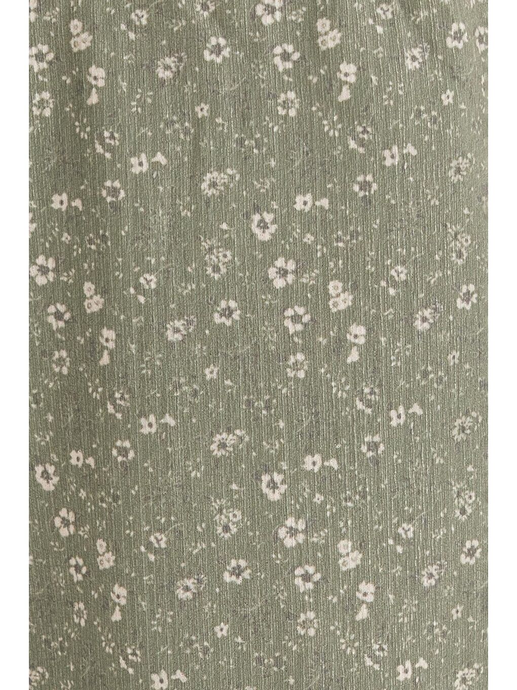 Karışık Kadın Relax Fit Rahat Kesim Beli Lastikli Bağlamalı Desenli Pantolon-5