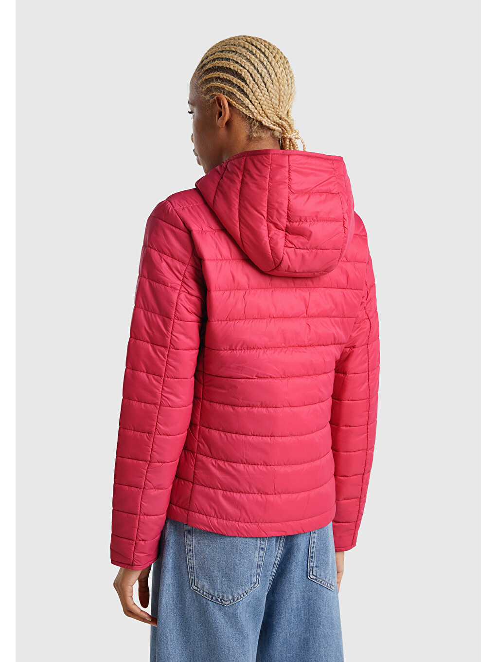 Kadın Fuşya Polyester Dolgulu Feramuarlı Kapüşonlu Slim Fit Puffer Mont-2