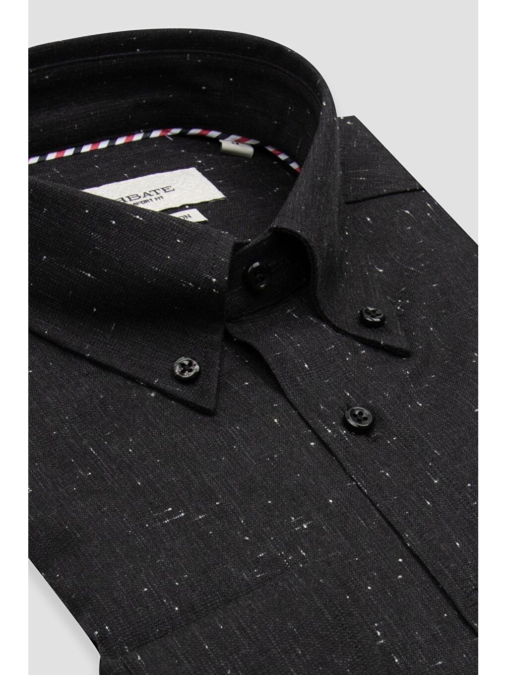 Luca Dobby Pamuklu Comfort Fit Siyah Düğmeli Yaka Erkek Düz %100 Pamuk Gömlek-1