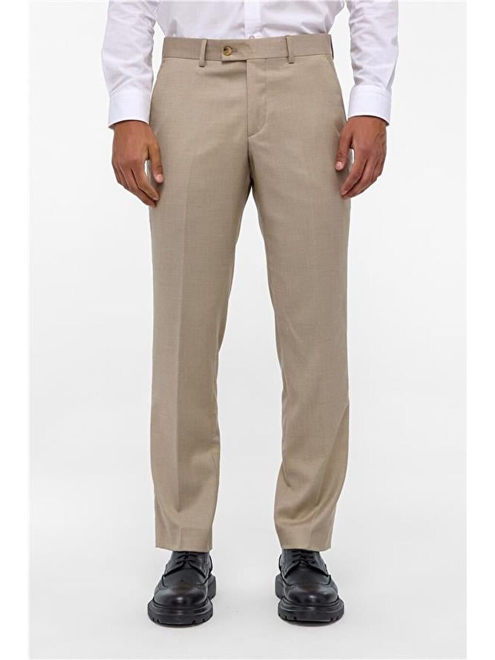 Bej Regular Armürlü Pantolon-1