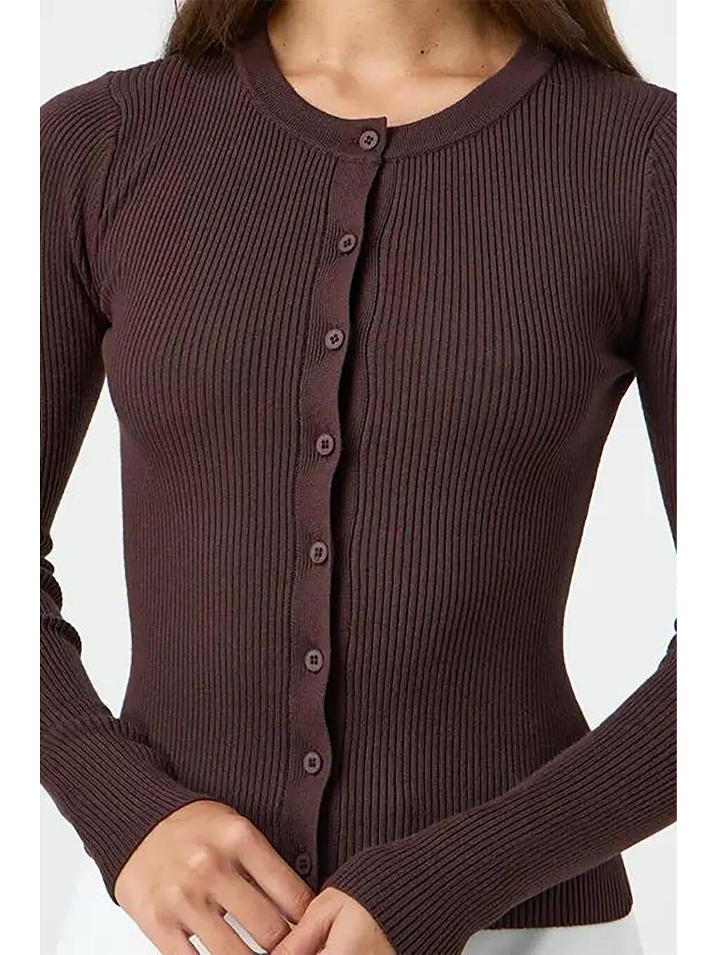 Kahverengi Düğmeli Uzun Kollu Kaşkorse Hırka Mg2177-2