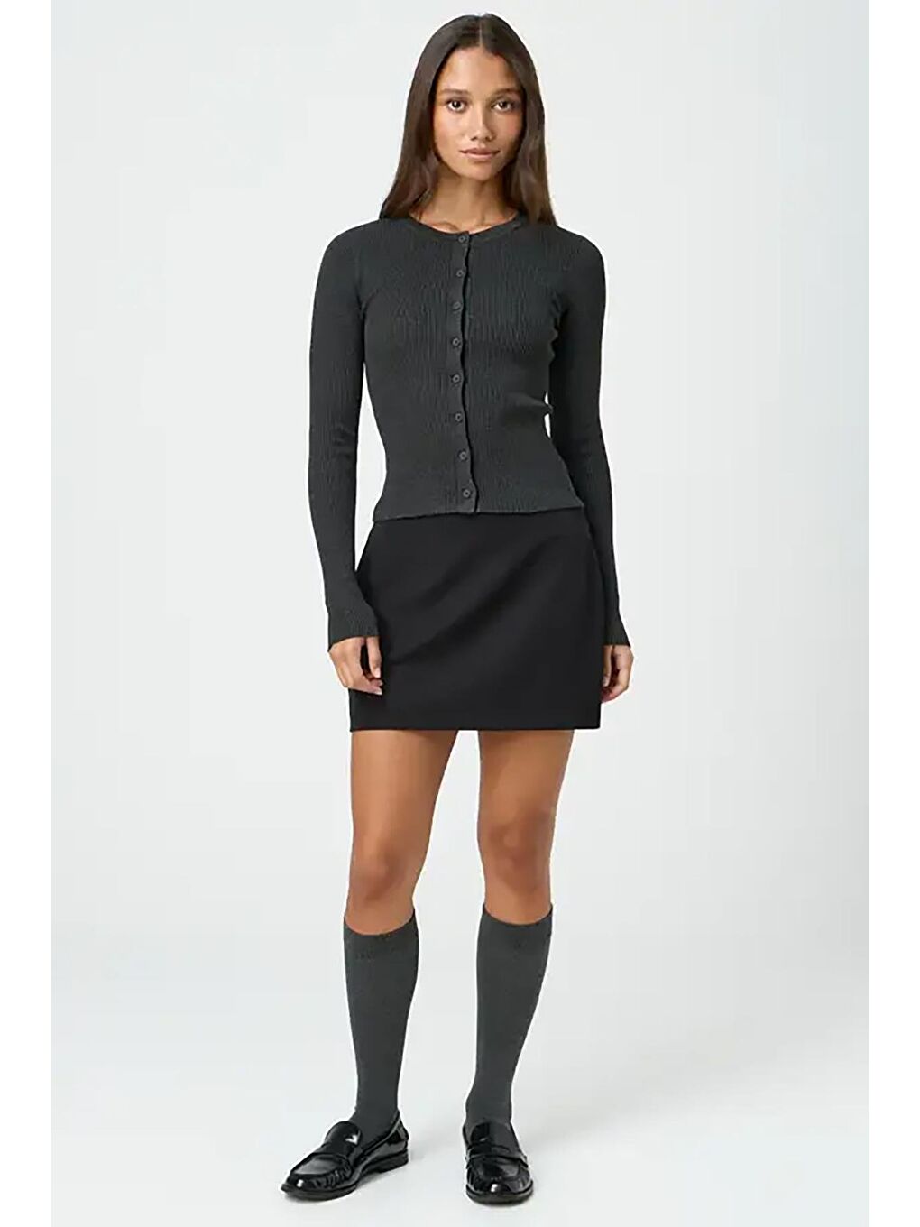 Antrasit Düğmeli Uzun Kollu Kaşkorse Hırka Mg2177