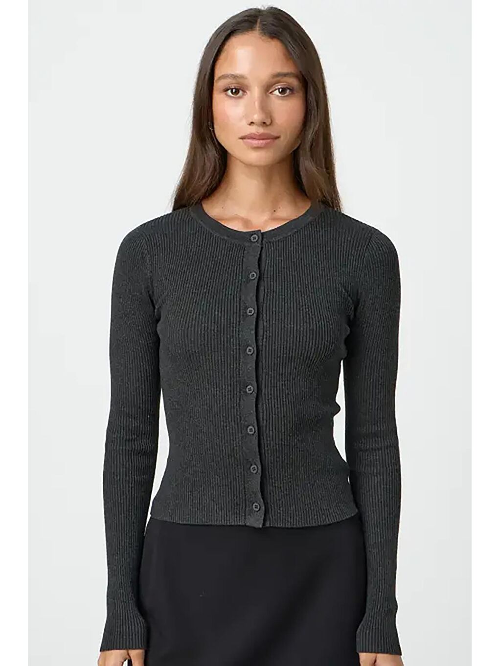 Antrasit Düğmeli Uzun Kollu Kaşkorse Hırka Mg2177-1