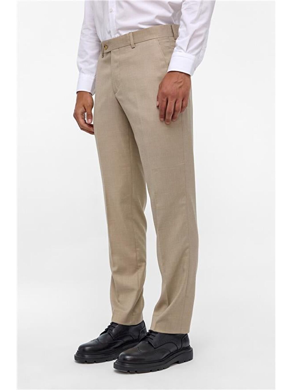 Bej Regular Armürlü Pantolon-2