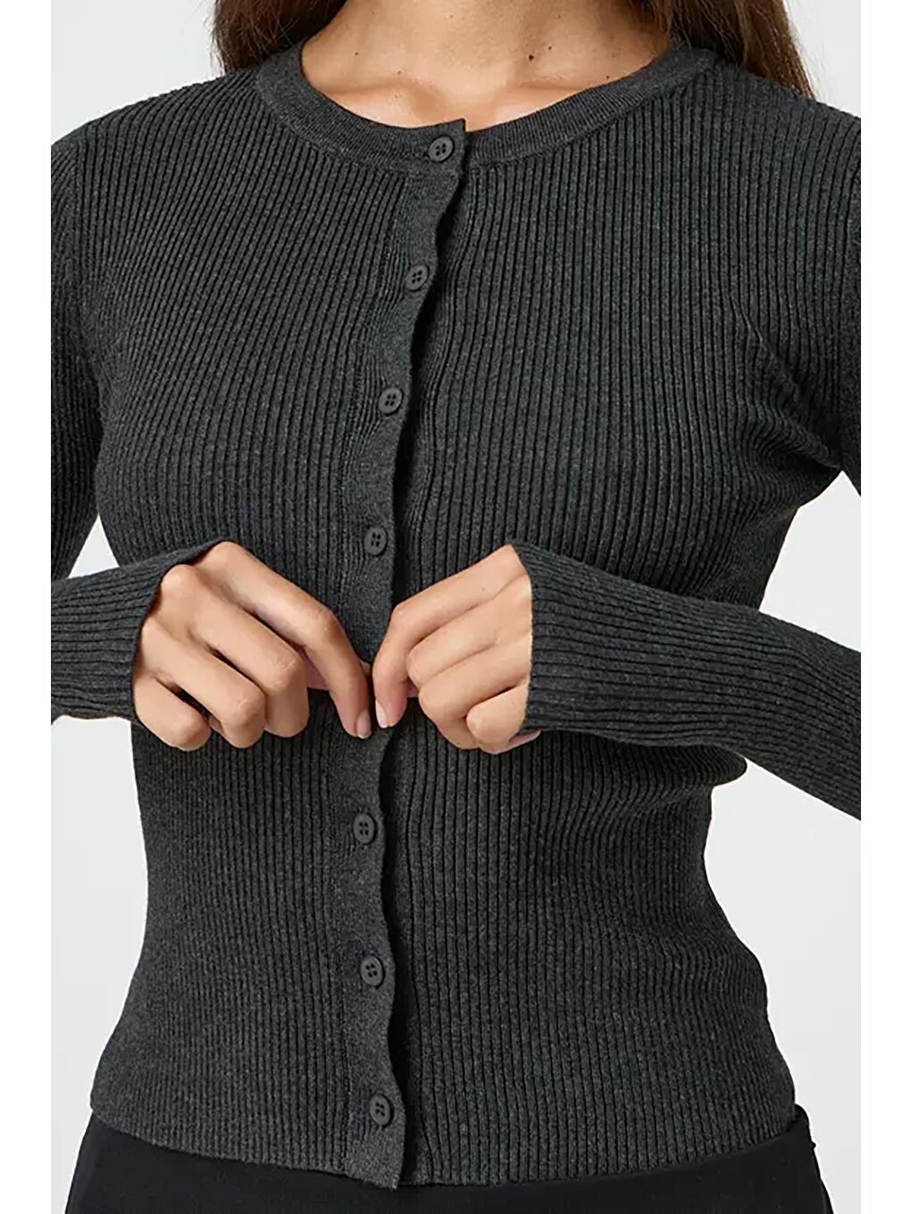 Antrasit Düğmeli Uzun Kollu Kaşkorse Hırka Mg2177-2