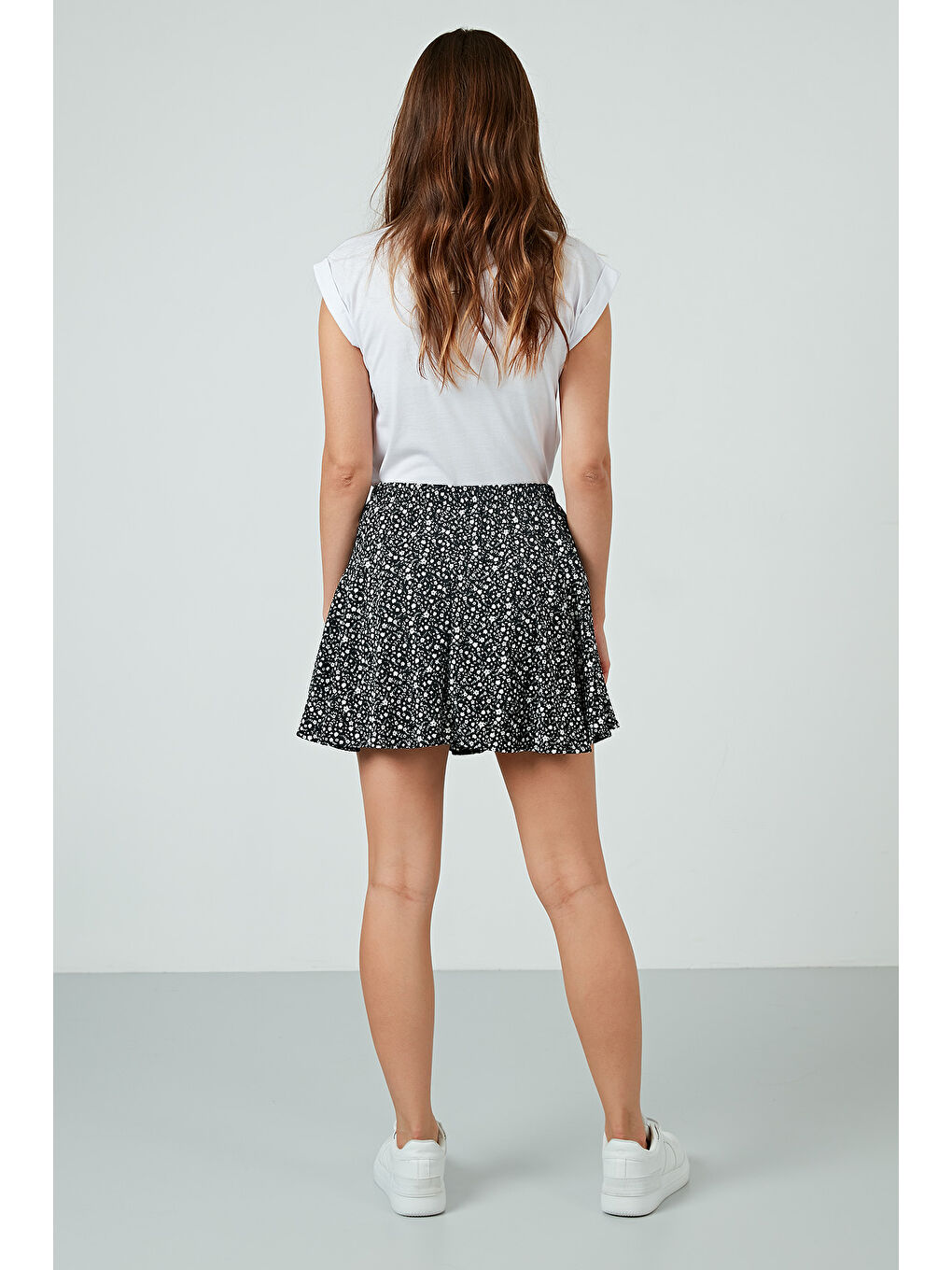 Siyah Desenli Beli Lastikli Slim Fit Mini 2'li Paket Kadın Şort Etek 5864024S2-6