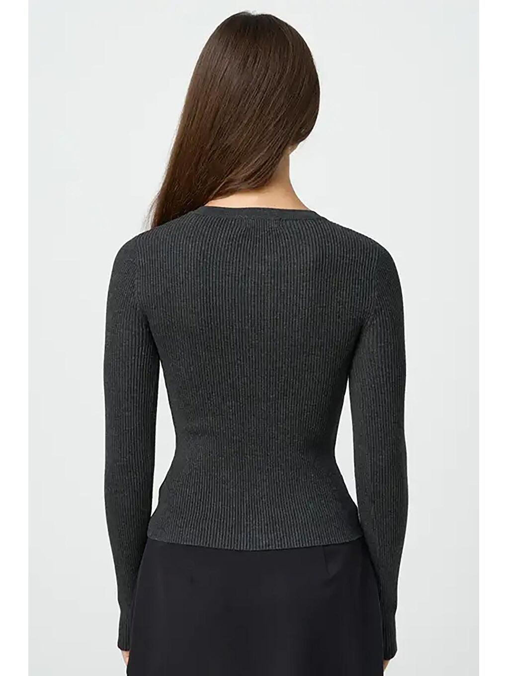 Antrasit Düğmeli Uzun Kollu Kaşkorse Hırka Mg2177-3