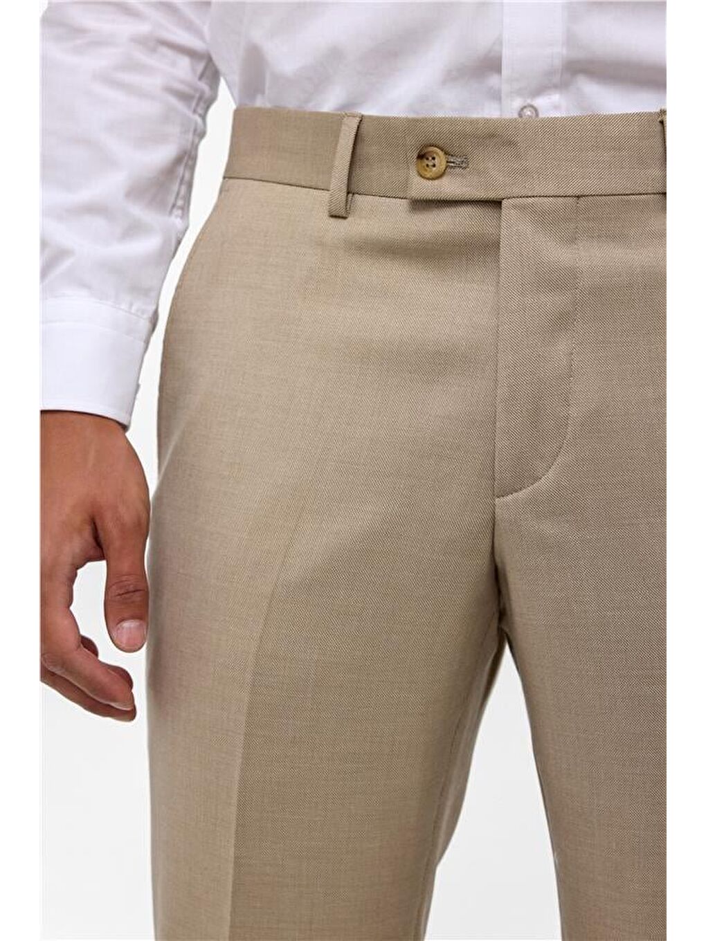 Bej Regular Armürlü Pantolon-3