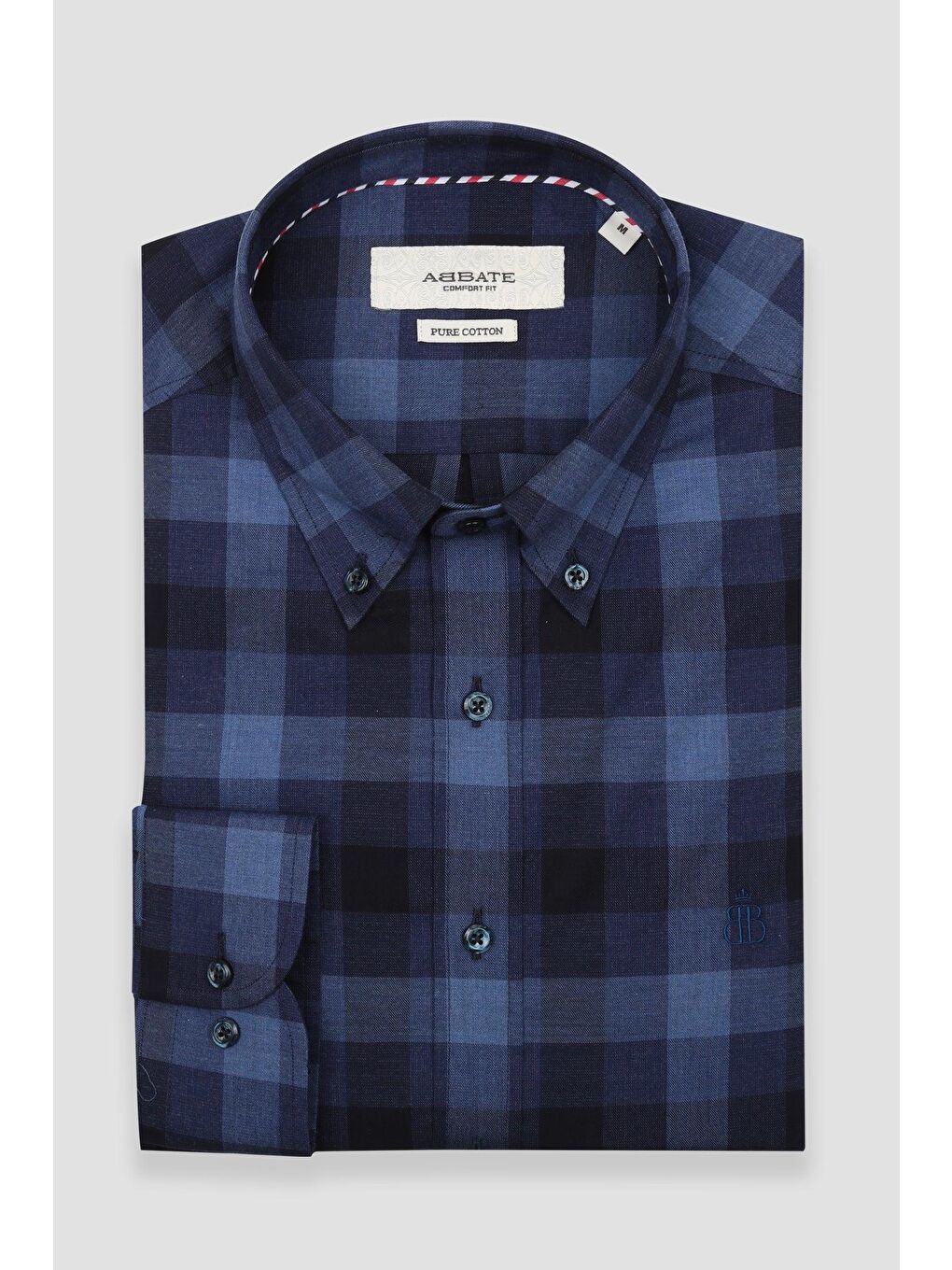 Luca Twill Pamuklu Comfort Fit Lacivert Düğmeli Yaka Erkek Kareli %100 Pamuk Gömlek-4