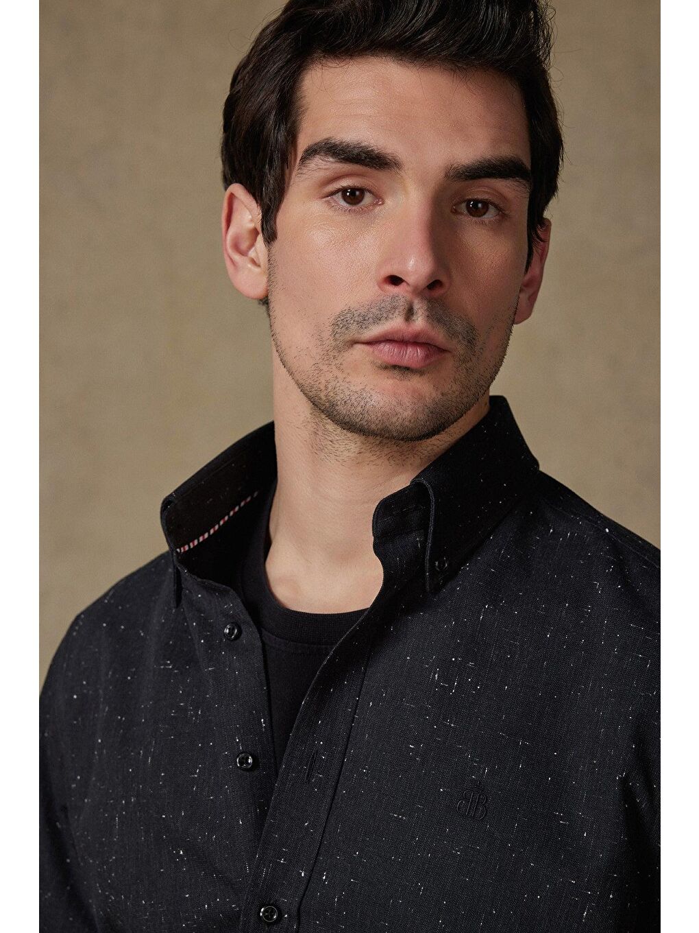 Luca Dobby Pamuklu Comfort Fit Siyah Düğmeli Yaka Erkek Düz %100 Pamuk Gömlek-3