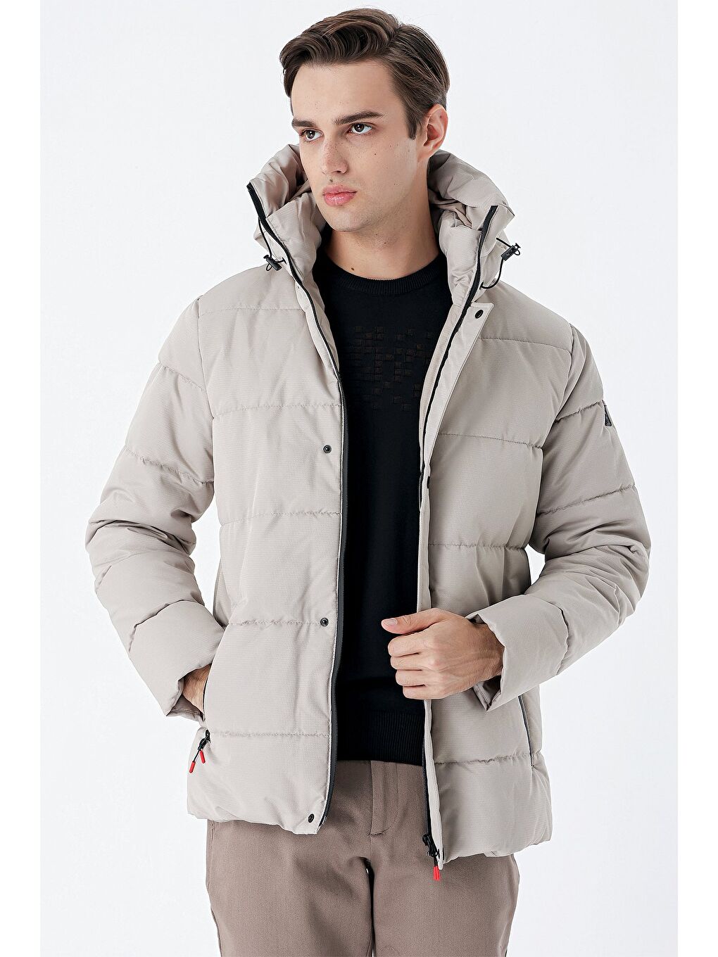 Bej Taş Rengi Kapüşonlu Astarlı Slim Fit Dar Kesim Casual Mont 1007235160