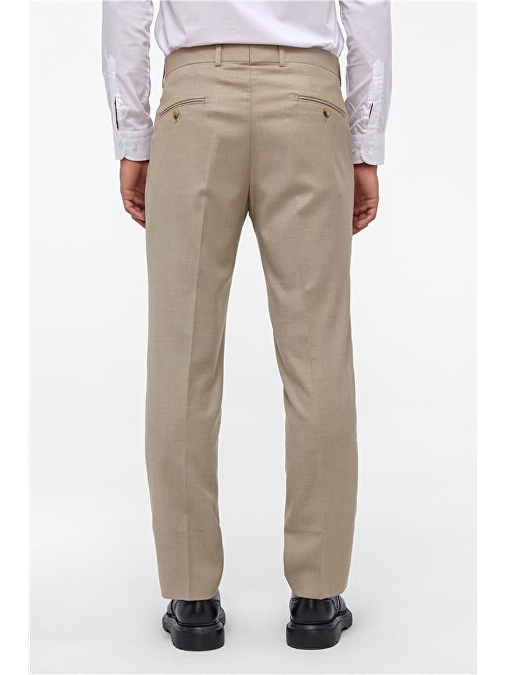 Bej Regular Armürlü Pantolon-4