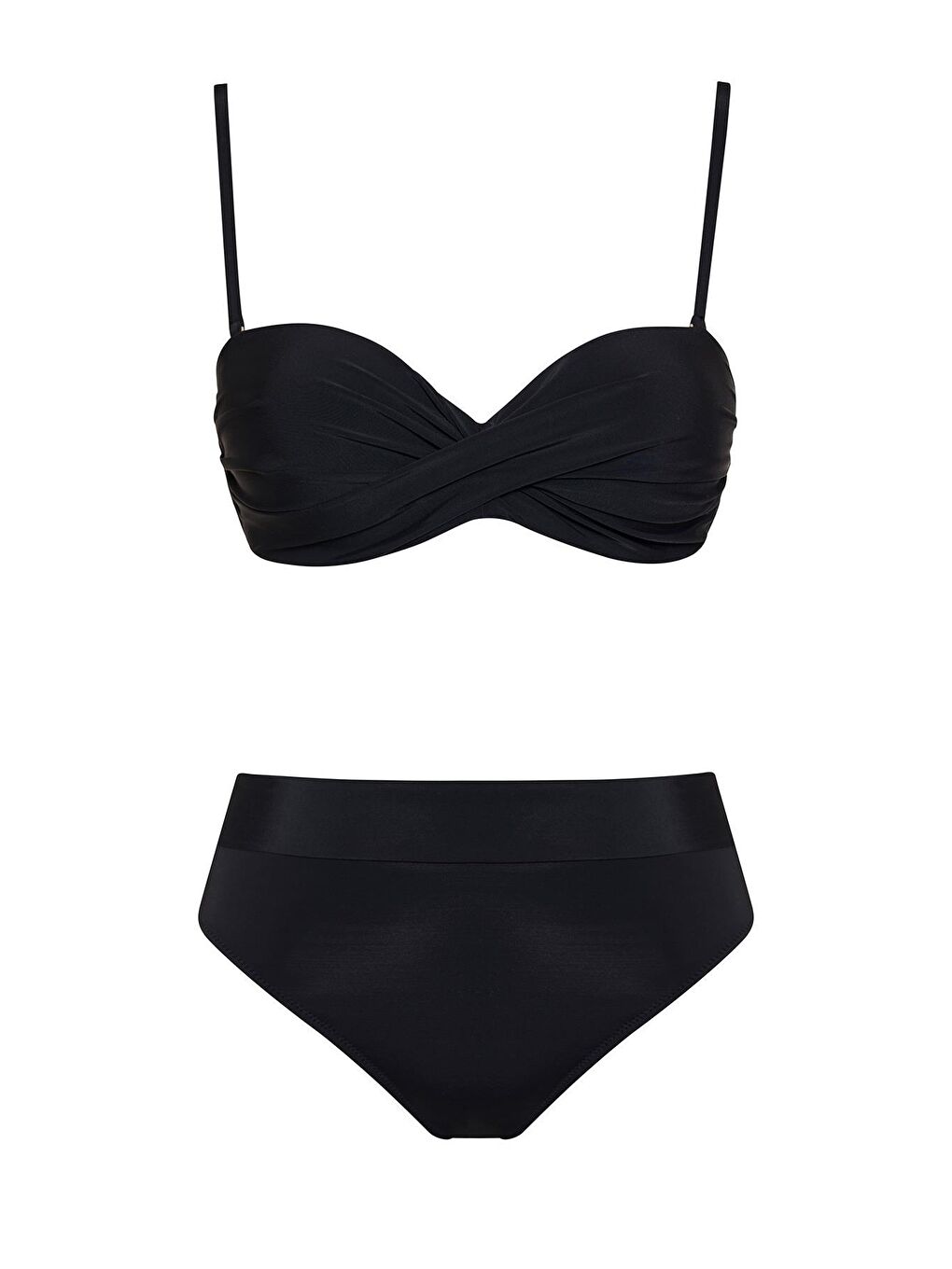 Siyah Dönmeli Yüksek Bel Bikini Takım