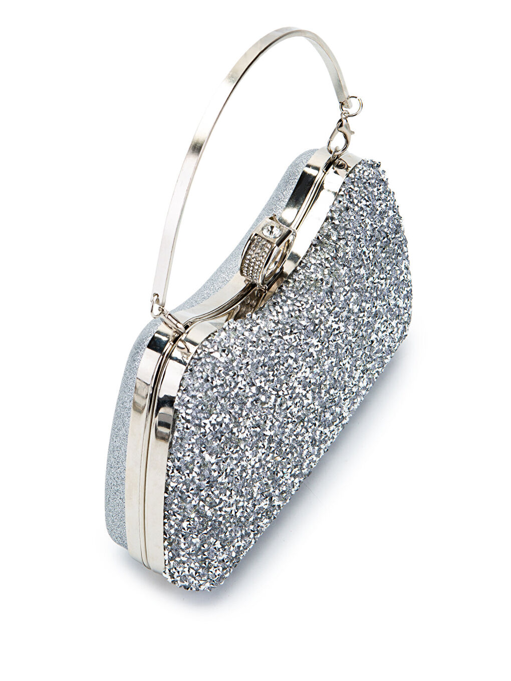 Gri Yüzük Detaylı Taşlı Amanda Abiye El Çantası Gümüş-4