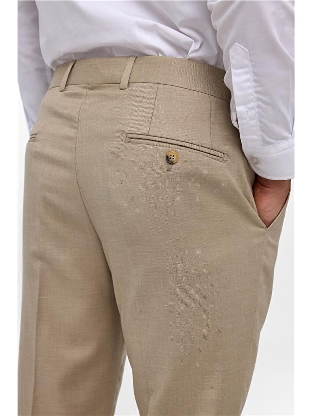 Bej Regular Armürlü Pantolon-5