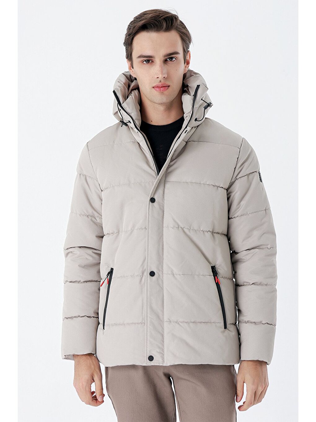 Bej Taş Rengi Kapüşonlu Astarlı Slim Fit Dar Kesim Casual Mont 1007235160-3