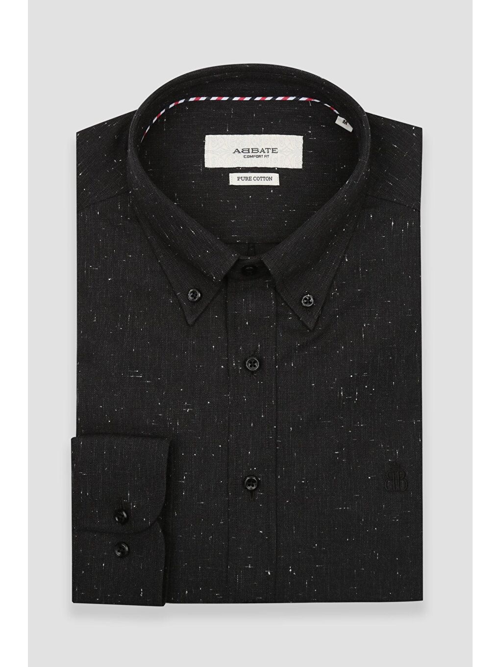 Luca Dobby Pamuklu Comfort Fit Siyah Düğmeli Yaka Erkek Düz %100 Pamuk Gömlek-4