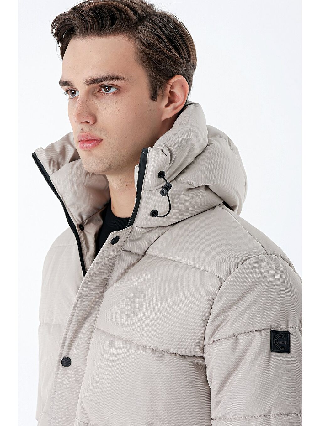 Bej Taş Rengi Kapüşonlu Astarlı Slim Fit Dar Kesim Casual Mont 1007235160-5