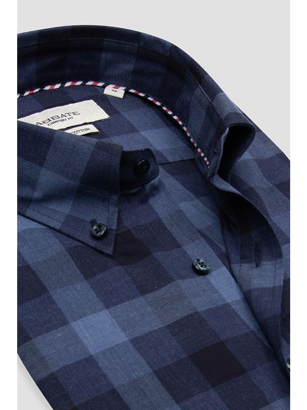 Luca Twill Pamuklu Comfort Fit Lacivert Düğmeli Yaka Erkek Kareli %100 Pamuk Gömlek-5